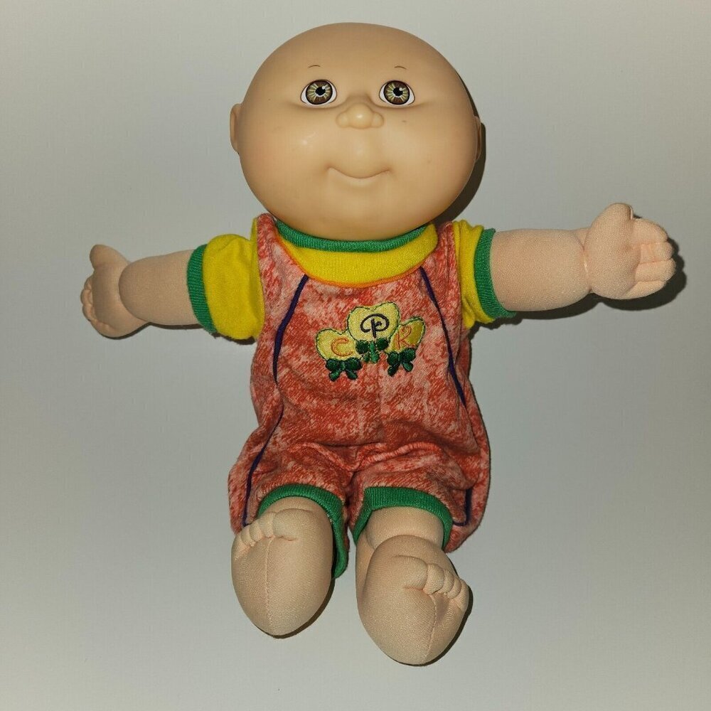 VTG Cabbage Patch Kid CPK Doll 12" Bald Gold/Brown Eyes Romper Hasbro 1990 1stEd